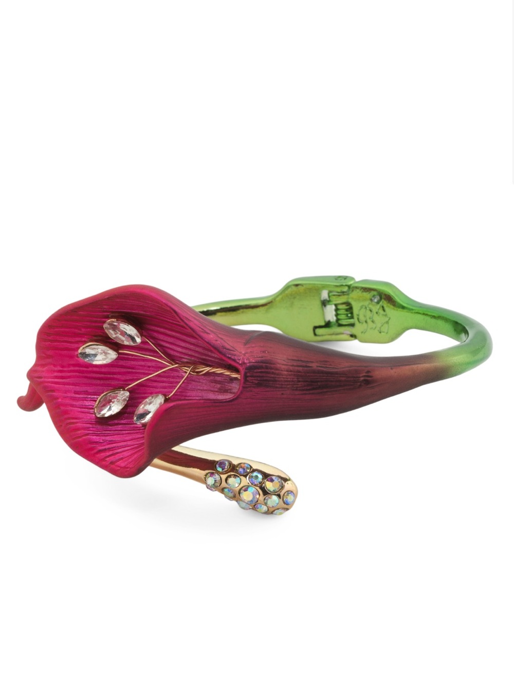 BETSEY JOHNSON Magenta Pink Calla Lily Bypass Hinge Bangle Bracelet NWT